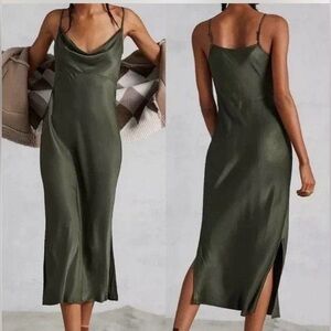 Anthropologie Olive Midi Slip Green Moss Dress